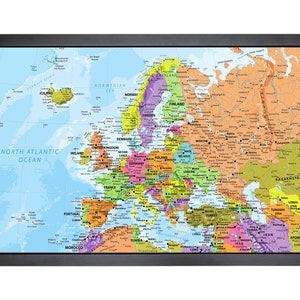 Carte détaillée de l'Europe avec épingles | 36 x 24 po. ou 24 po. x 18 po.
