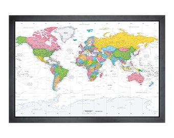 Framed Pushpin World Map | 36" x 24" | Miller Bright Bold White