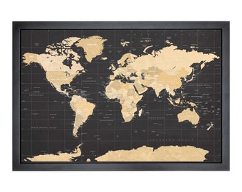 Pushpin world map | 36" x 24" or 24" x 18" | Golds on Chalk