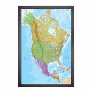 Carte de l'Amérique du Nord encadrée 01 | 24 x 36 po.