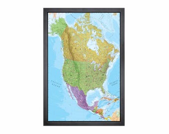 Framed Pushpin North America Map 01 | 24" x 36"