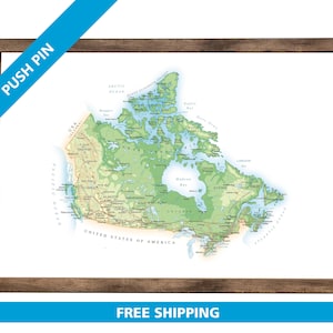 Carte du Canada avec épingles | 36 x 24 po. ou 24 po. x 18 po. | Transport détaillé