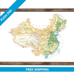 Carte de Chine à épingles | 36 x 24 po. ou 24 po. x 18 po. | Transport détaillé