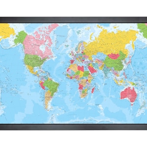 Carte du monde avec épingles | 36 x 24 po. ou 24 po. x 18 po. | Emballage physique aux couleurs vives et très détaillé