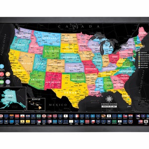 Carte détaillée des États-Unis avec épingles | 36 x 24 po. ou 24 po. x 18 po. | Ombrage