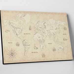 Carte du monde en toile | Carte de style vintage dessinée à la main