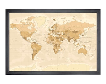 Pushpin world map | 36" x 24" or 24" x 18" | Gold Shades (Straight)