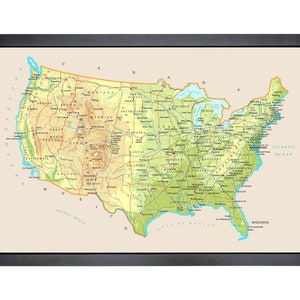 Carte des Etats-Unis avec épingles | 36 x 24 po. ou 24 po. x 18 po. | Transport détaillé