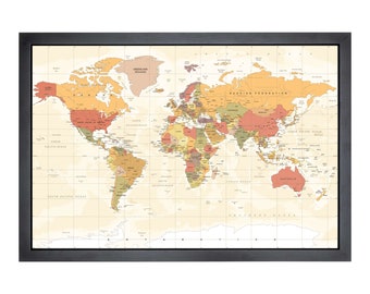 Pushpin world map | 36" x 24" or 24" x 18" | Vintage Tan (Straight)