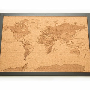 Pushpin carte du monde | 36 » x 24 » ou 24 » x 18 » | Cork Version 2 Ombragé