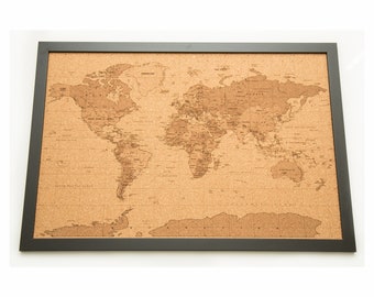 Pushpin world map | 36" x 24" or 24" x 18" | Cork Version 2 Shaded
