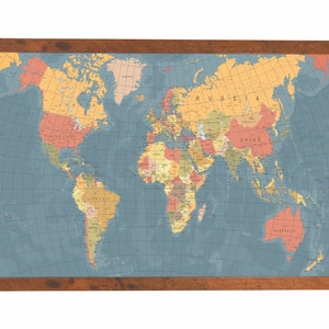 Carte du monde avec épingles | 36 x 24 po. ou 24 po. x 18 po. | bleu foncé vintage (emballage)