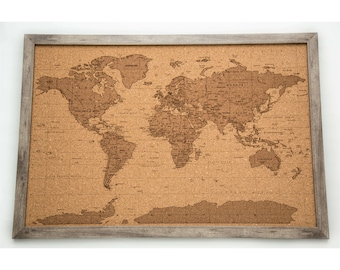Pushpin world map | 36" x 24" or 24" x 18" | Cork Version 2