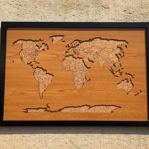 3D Beautiful framed wood cork world map 36"x24"