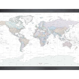 Vintage Framed Pushpin World Map | 36" x 24" | Vintage White