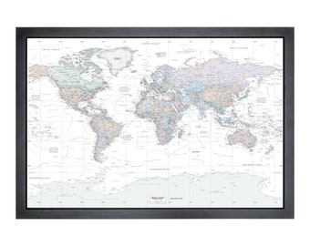 Vintage Framed Pushpin World Map | 36" x 24" | Vintage White