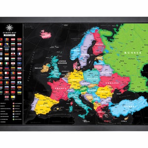 Carte détaillée de l'Europe avec épingles | 36 x 24 po. ou 24 po. x 18 po. | Ombrage
