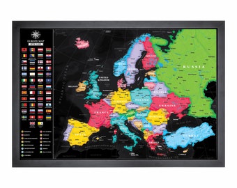 Detailed Pushpin Europe Map | 36" x 24" or 24" x 18" | Hillshade