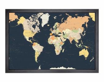 Retro Colours Detailed Pushpin World Map | 36" x 24" or 24" x 18"