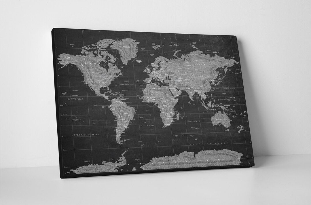 Canvas World Map Chalkboard World Map Etsy