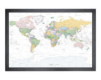 Framed Pushpin World Map | 36" x 24" | Bright White