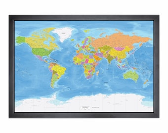 Framed Pushpin World Map | 36" x 24" | Highly Detailed Miller Bright Colours