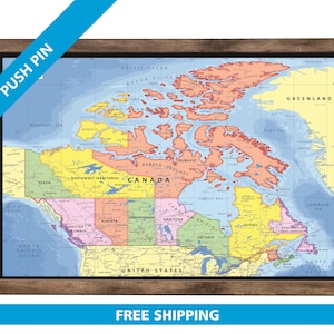 Carte du Canada avec épingles | 36 x 24 po. ou 24 po. x 18 po. | Politique détaillée des transports