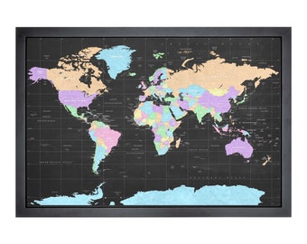 Pushpin world map | 36" x 24" or 24" x 18" | Colours on Chalk