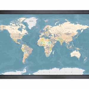 Pushpin world map | 36" x 24" or 24" x 18" | Vintage Blue (Straight)