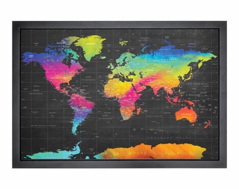 Pushpin world map | 36" x 24" or 24" x 18" | Watercolour Chalk 2