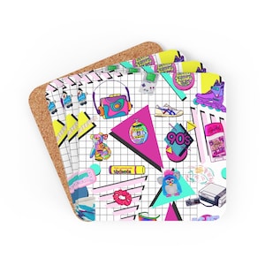 90s Nostalgia Coasters, 90s Retro, 90s Toys, 90s fashion, 90s makeup, 90s music, Custom Coaster Set