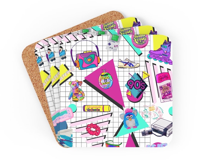 90s Nostalgia Coasters, 90s Retro, 90s Toys, 90s fashion, 90s makeup, 90s music, Custom Coaster Set