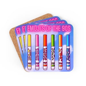 Emoji's of the 90s, 90's Nostalgia Coasters, 90s Retro, 90s Toys, 90s fashion, 90s makeup, 90s music, Custom Coaster Set