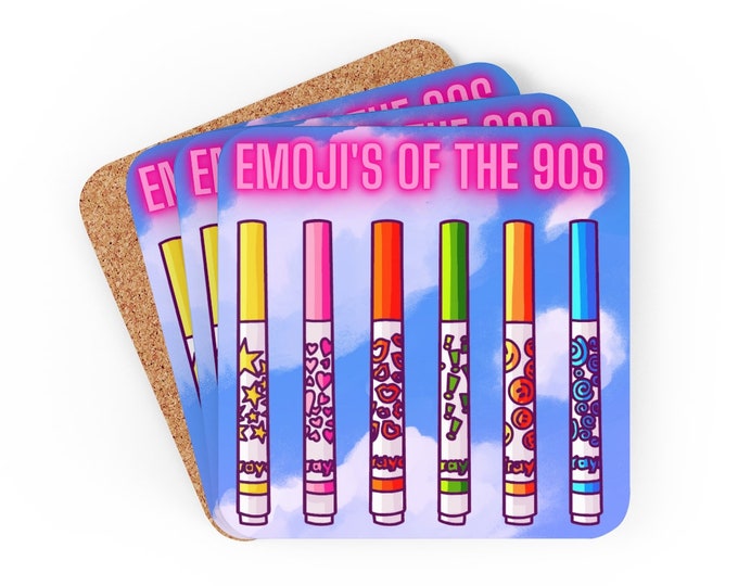 Emoji's of the 90s, 90's Nostalgia Coasters, 90s Retro, 90s Toys, 90s fashion, 90s makeup, 90s music, Custom Coaster Set