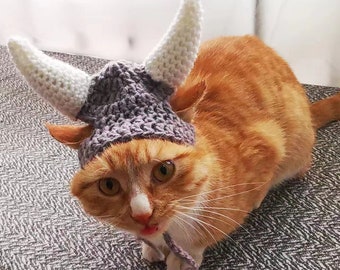 Brunhilde, Vikings, Valkyries, Wagner opera, hats for cats, pet hats, cat costumes, pet costumes, cat hats, crochet for pets, crochet hats