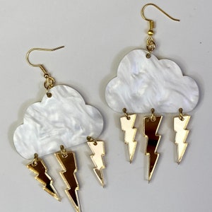 Cloud and Lighting Bolt Storm Cloud Rain Dangle Earrings