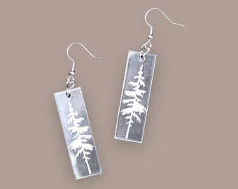 Handmade Clear Pine Tree Engraved Earring