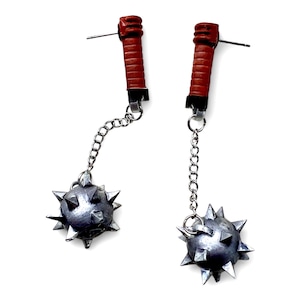 Medieval Mace Flail  Dangle Stud  Earrings