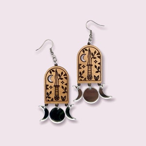 Tarot Athame Knife Wicca Dangle Earring with Moon Phases