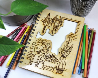 Handmade Wooden Plant Sketch Book Gift for Artist