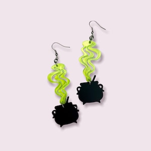 Spooky Halloween Witches Bubbling Cauldron Dangle Earrings