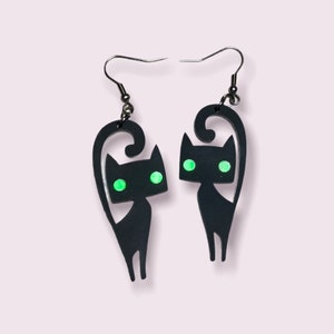 Spooky Cute Black Cat earrings with shiny mirror eyes