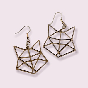 Geometric Fox Wooden Dangle Earrings