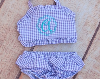 Monogrammed Swim Suit, Personalized Seersucker Swim, Seer sucker Bathing Suit