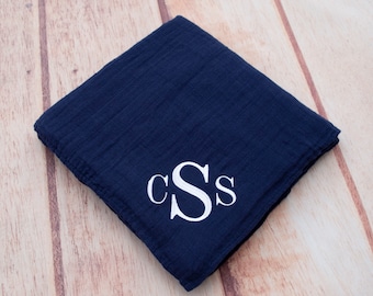 Color Monogrammed Swaddle, Personalized Swaddle, Navy Swaddle