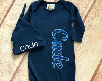 Infant Gown, Applique Gown and Hat Set, Coming Home Outfit, Baby Shower Gift