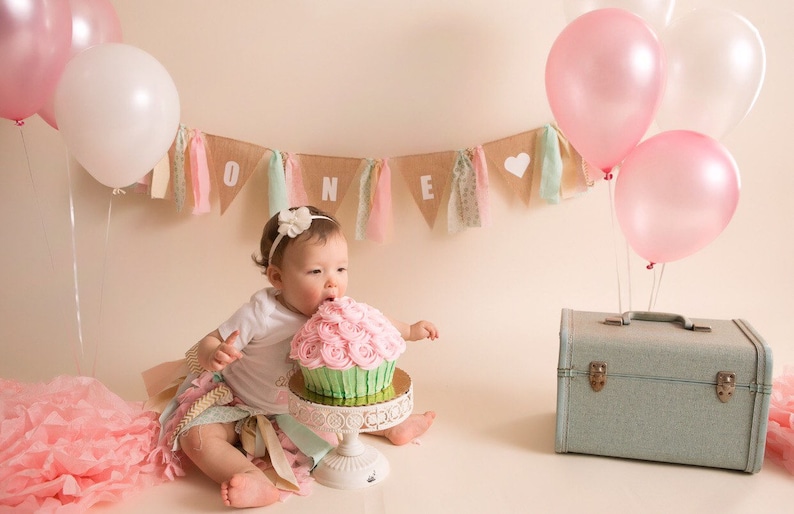 Fabric Tutu First Birthday Outfit Pink Cash Smash Outfit Gold Shabby Chic Tutu First Birthday Outfit Mint Baby Girl Birthday Outfit