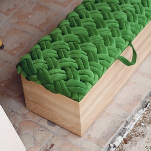 End of bed ottoman bench with storage for bedroom, hallway and living room, cushion woven knot seat trunk