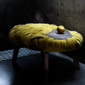 Upholstered bench for living room, mudroom, bedroom, hallway, woven knot cushion  seat, vanity stool, coffee table, footstool, pouf, ottoman