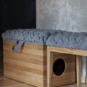 2 furniture set - litter box and  stright leg wooden ottoman, woven knot, vanity stool, dinning chair